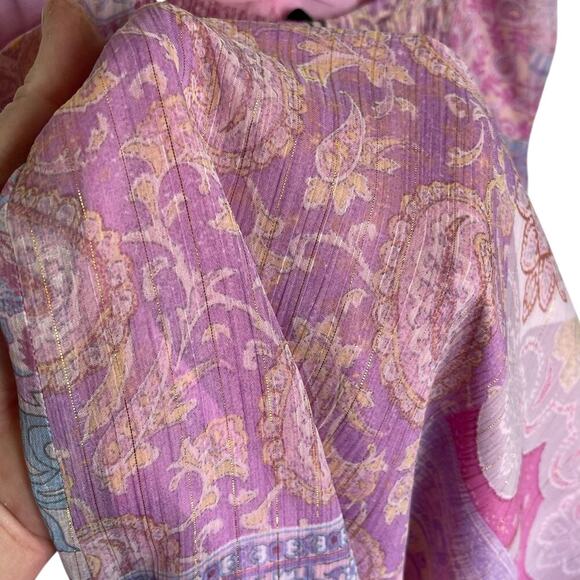 NWT ZARA Women’s Pink Multi Metallic Striped empire waist midi dress - Picture 6 of 6